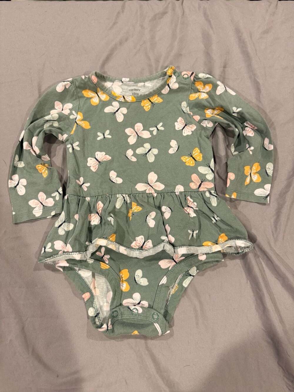 Carter's Butterfly Peplum Bodysuit Size 18m Green Long Sleeve